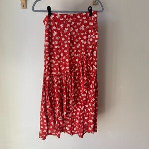 Madewell - Ruffle-Wrap Midi Skirt in Happy Hibiscus Red